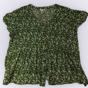 Floral V-Neck Blouse in Green